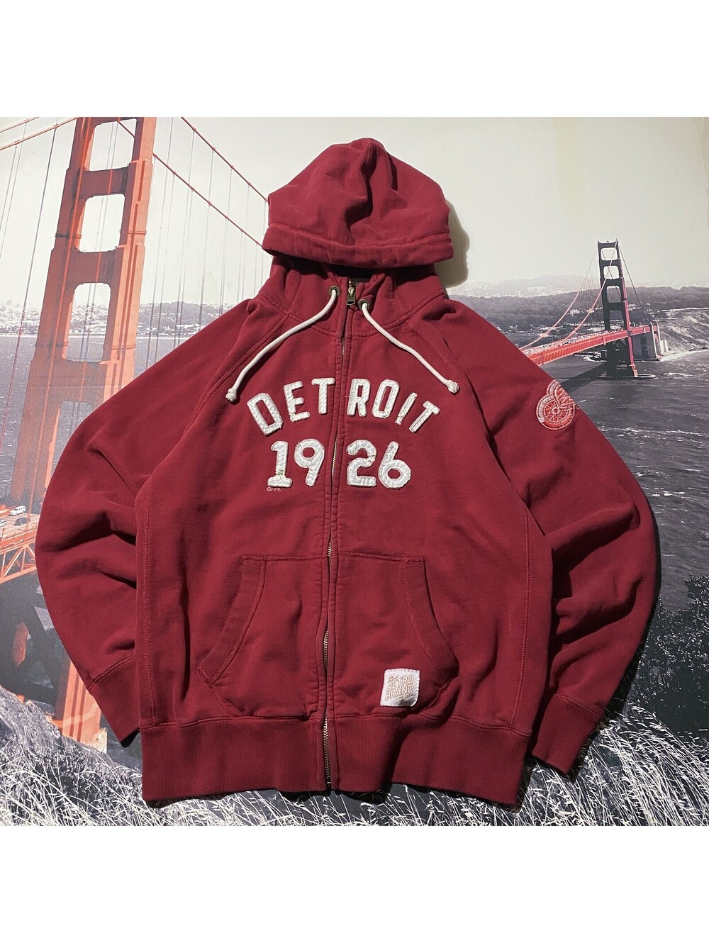 VTG Retro Brand Detroit Red Wings Mens XL Full Zip Hoodie Red NHL Hockey 90s Y2K